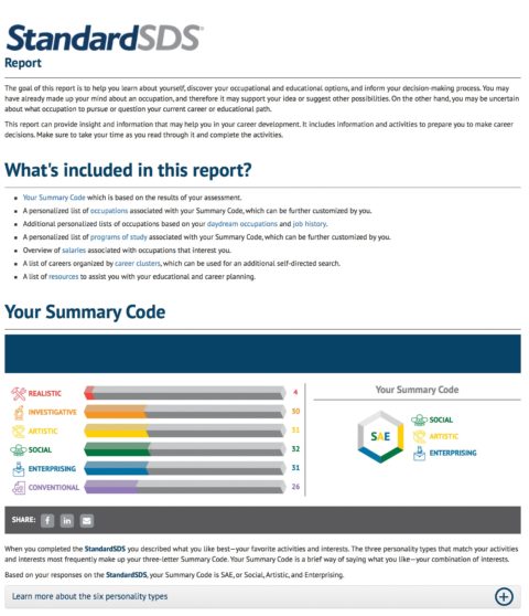 Sample Reports | Self-Directed Search Sample Reports